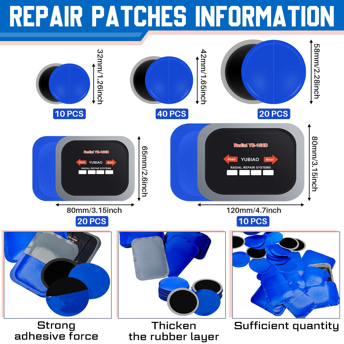 Tallew patches arranged by size for quick selection and convenience