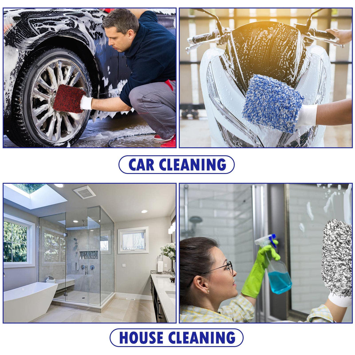 Tallew mitt washing car door illustrating effective suds lift and low-scratch cleaning benefit