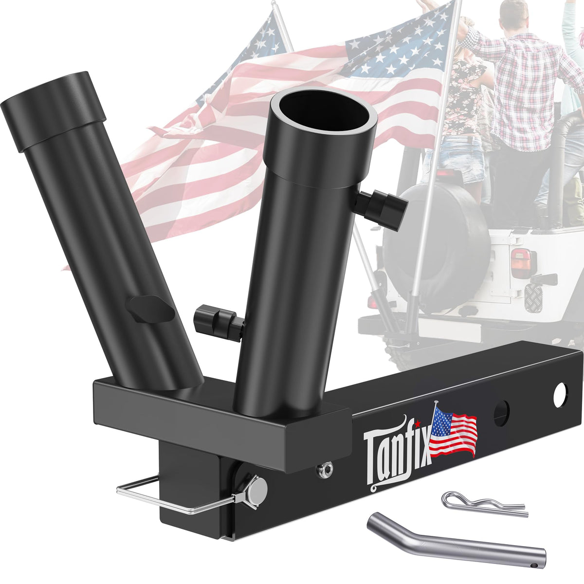 Tanfix hitch mount front view showing durable fit and easy installation benefit