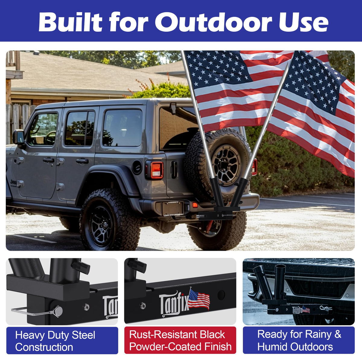 Tanfix black powder-coat texture highlighting rust-resistant outdoor protection