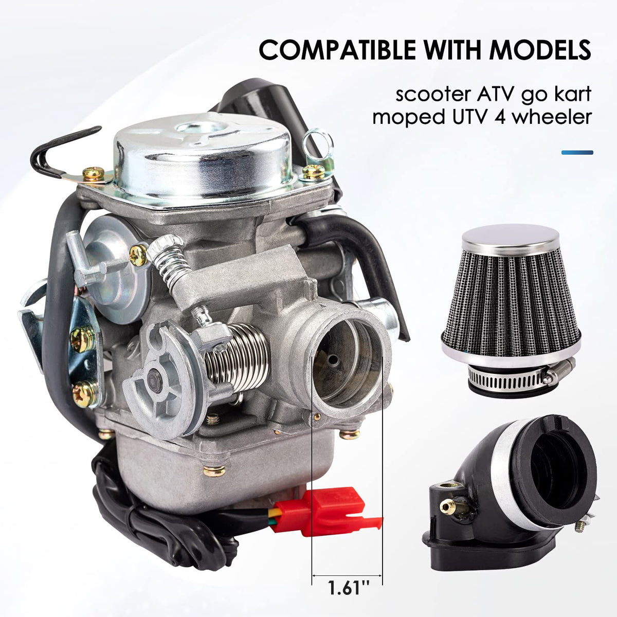TANG carburetor throttle side detail showing smooth linkage and responsive throttle benefit