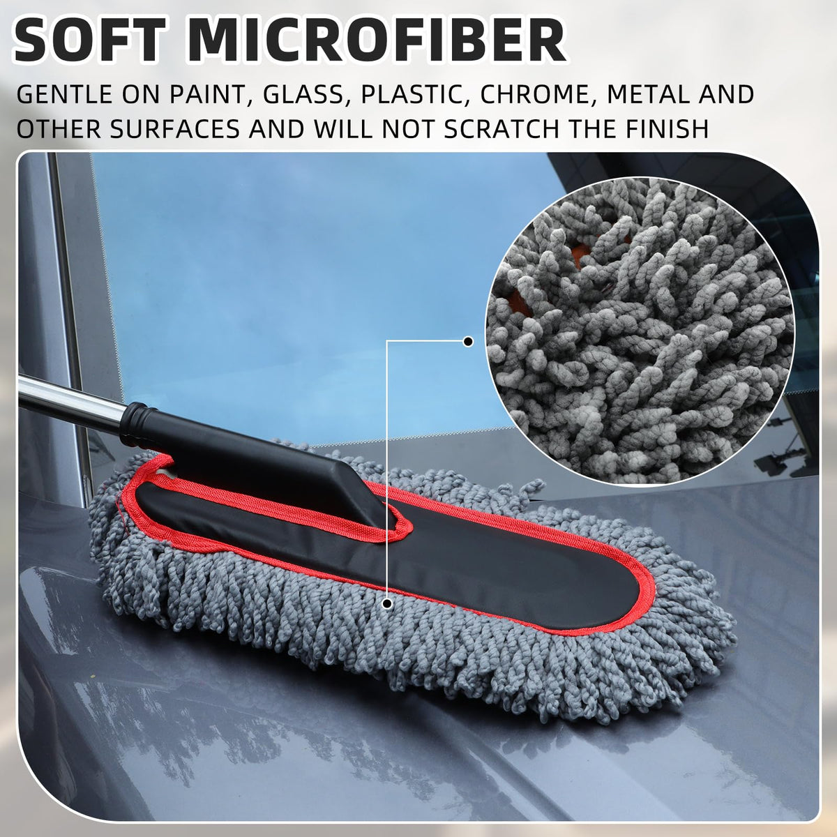 Tanlade duster cleaning car dashboard showing gentle dust removal and improved interior appearance