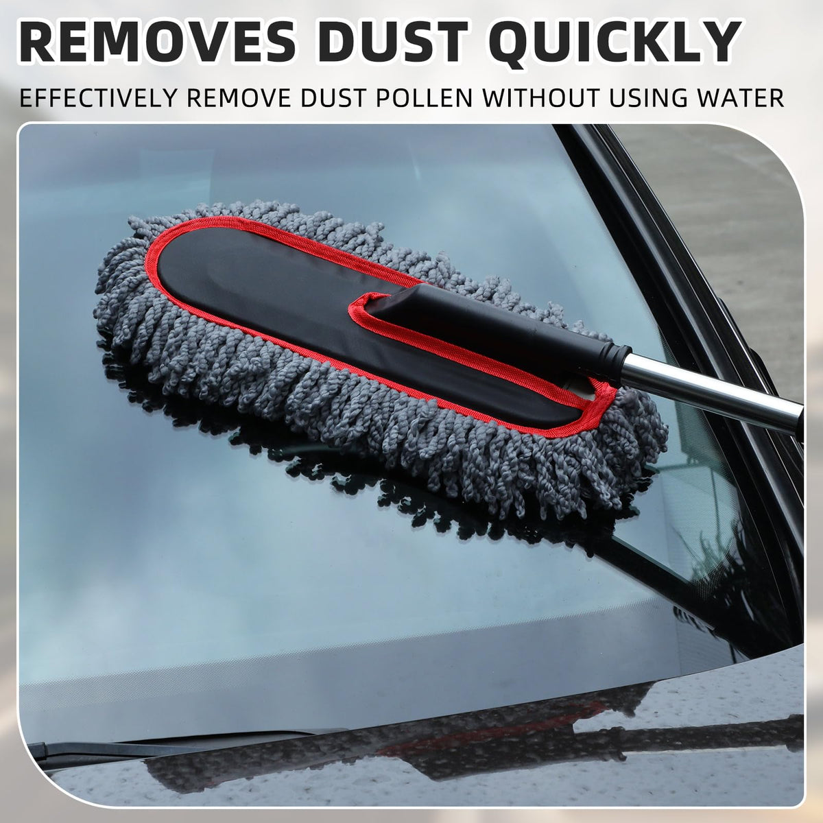 Tanlade telescopic stainless-steel handle fully extended illustrating reach into tight vehicle spaces
