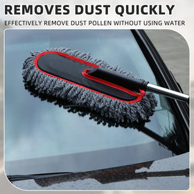 Tanlade telescopic stainless-steel handle fully extended illustrating reach into tight vehicle spaces