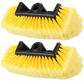 Tanlade front view of two yellow brush heads showing durable shell and bristles, easy identification benefit