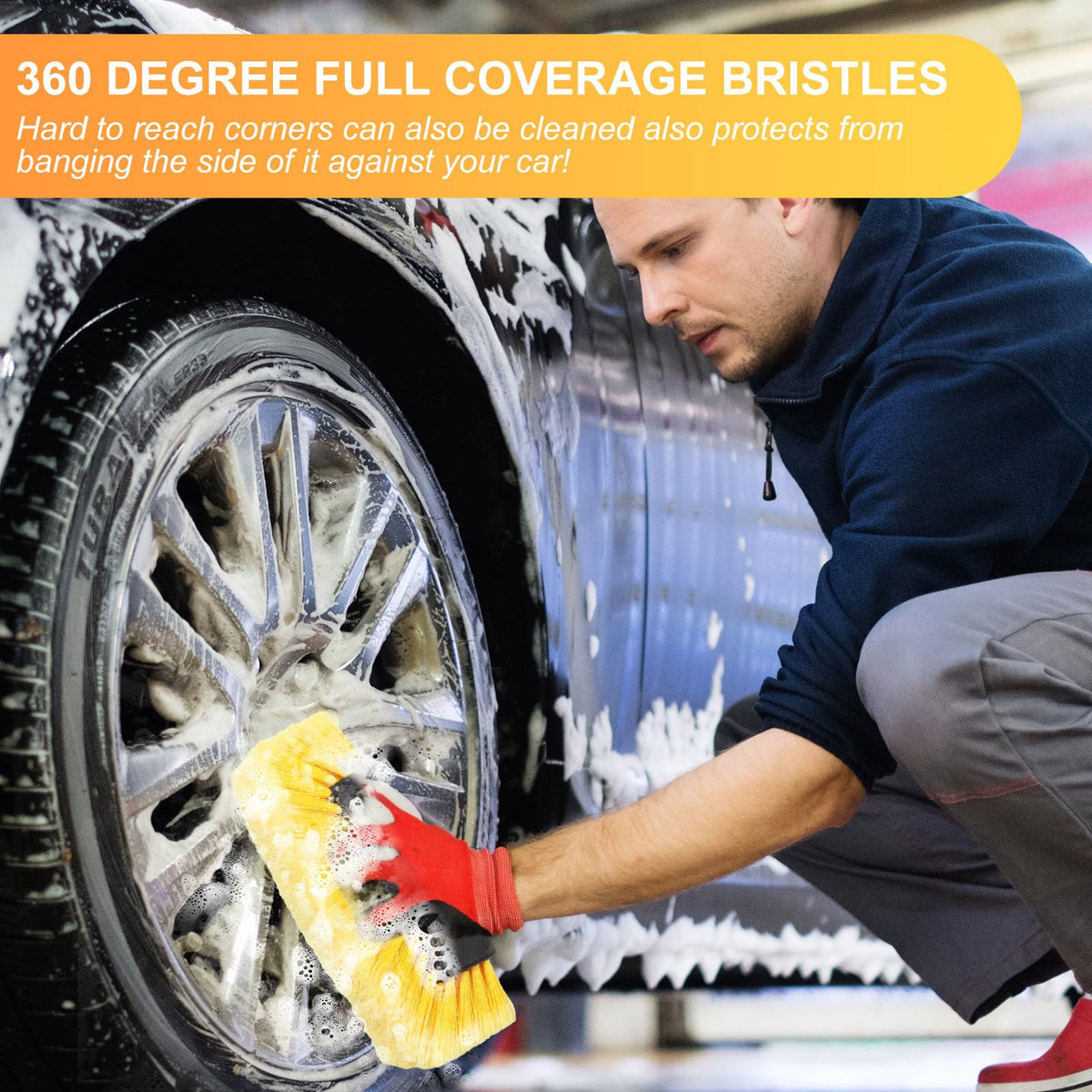 Tanlade brush cleaning a car exterior illustrating efficient dirt removal