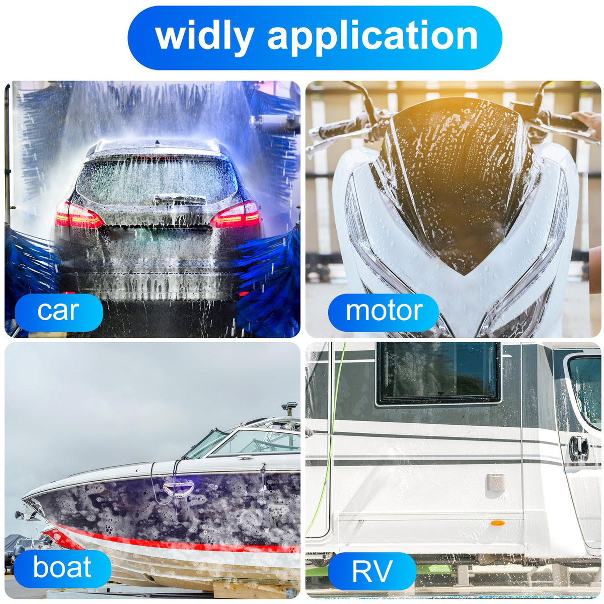 Tanlade brush cleaning RV exterior showing large-area dirt removal