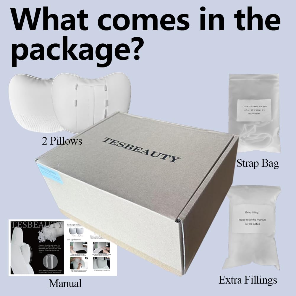 TANOLA TESBEAUTY package contents laid out shows included straps and extra filling
