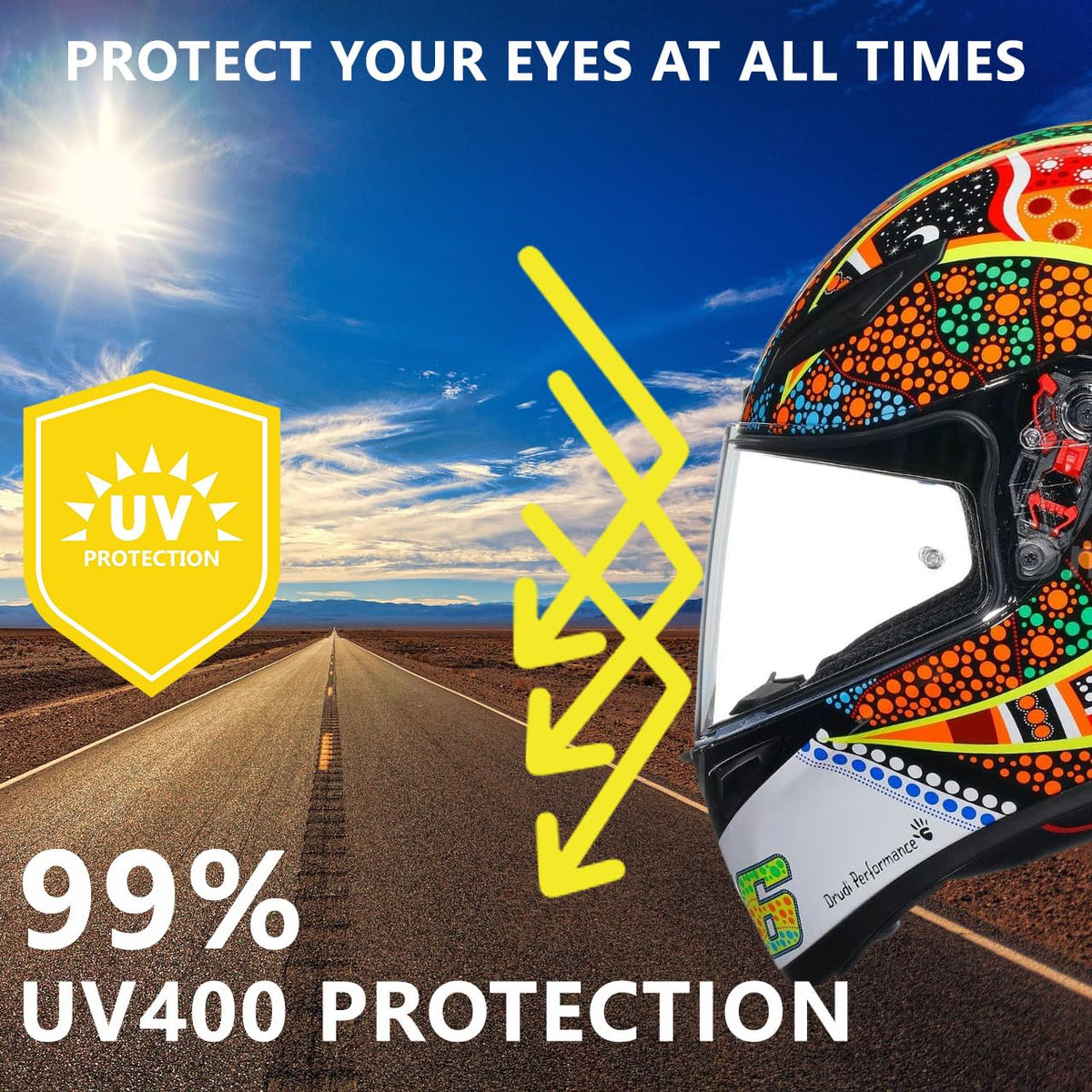 TAOHOM visor mounted on helmet demonstrating restored wide field-of-view