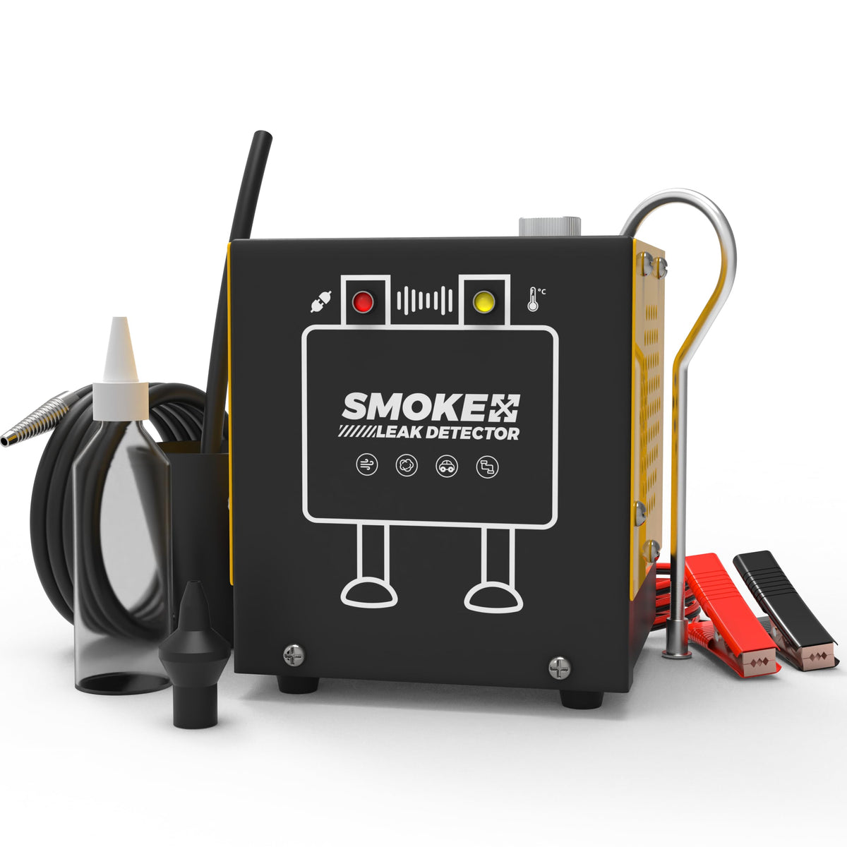TAOPOWER front view of smoke machine showing compact case and connections, enables quick inspections
