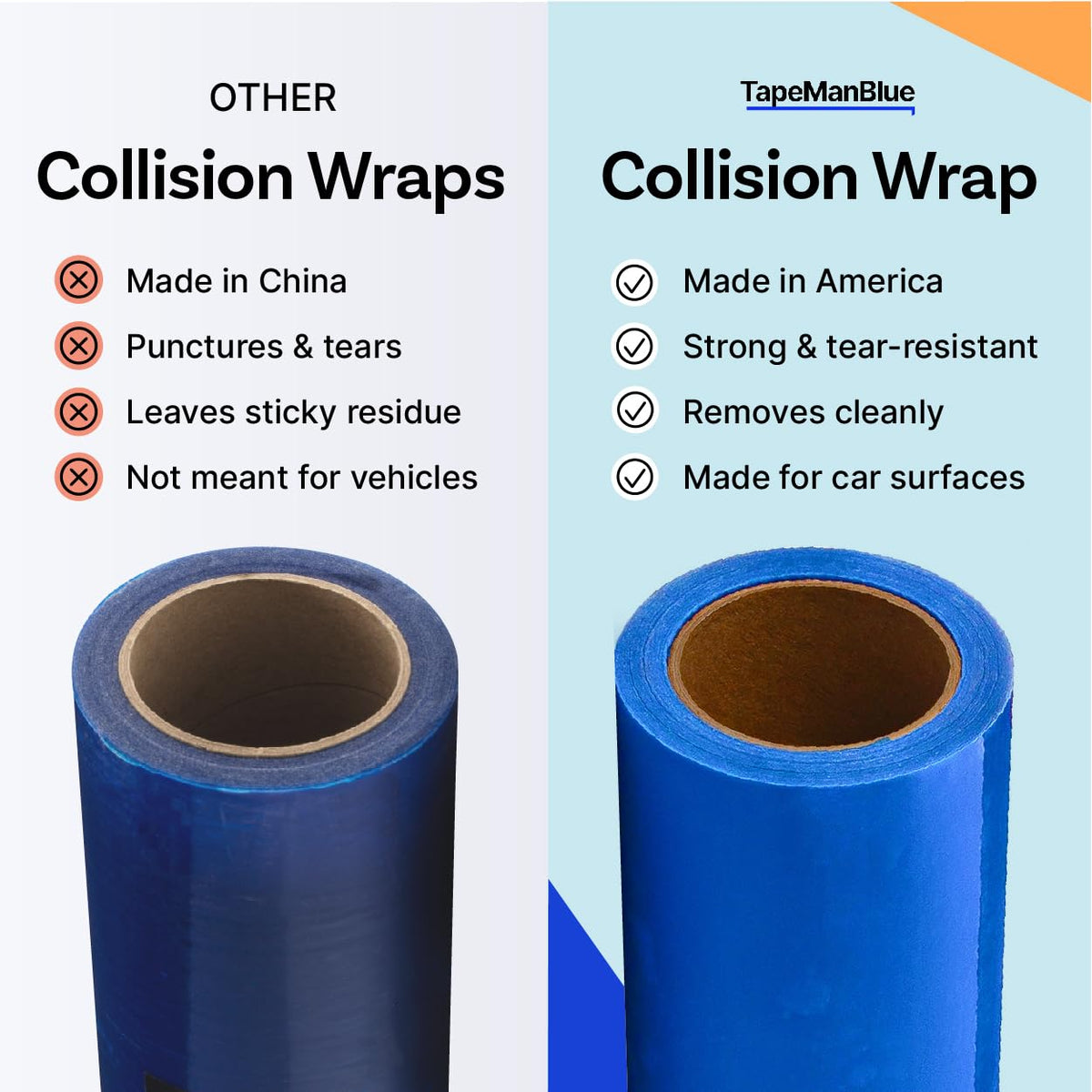 TapeManBlue being applied to broken windshield, quick weatherproof cover