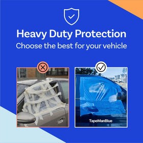 TapeManBlue covering a damaged door panel shielding against dust
