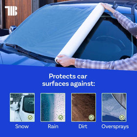 TapeManBlue covering a towed vehicle showing secure transport protection benefit
