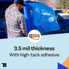 TapeManBlue wrapped vehicle being towed showing protection during transport