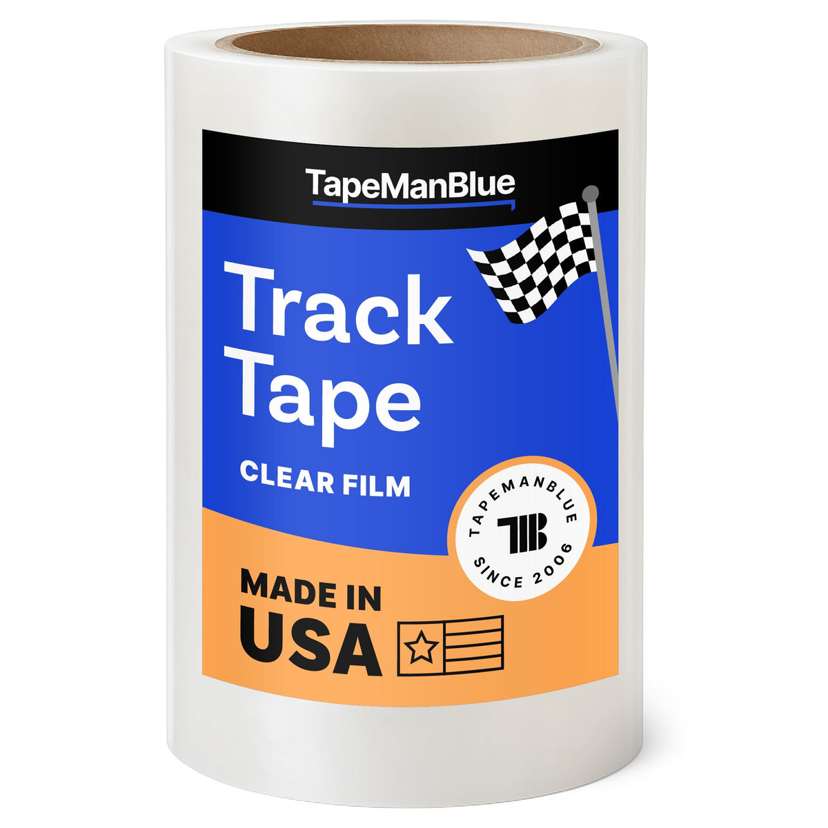 TapeManBlue roll front view showing full-width coverage and fast application benefit