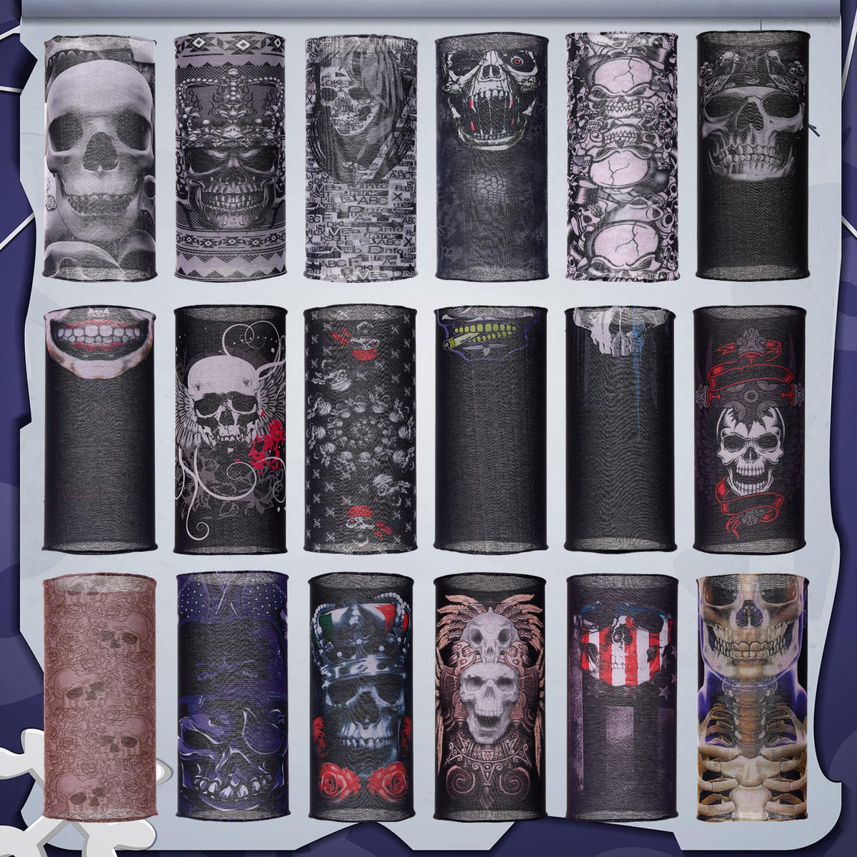 Tarpop flat lay of assorted skull patterns for style variety