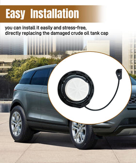 Taruimoo gas cap in open fuel door on Range Rover illustrating correct fit