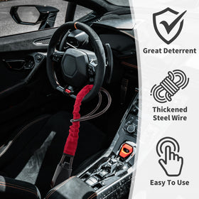 TaShow locked on steering wheel demonstrating quick installation and deterrence