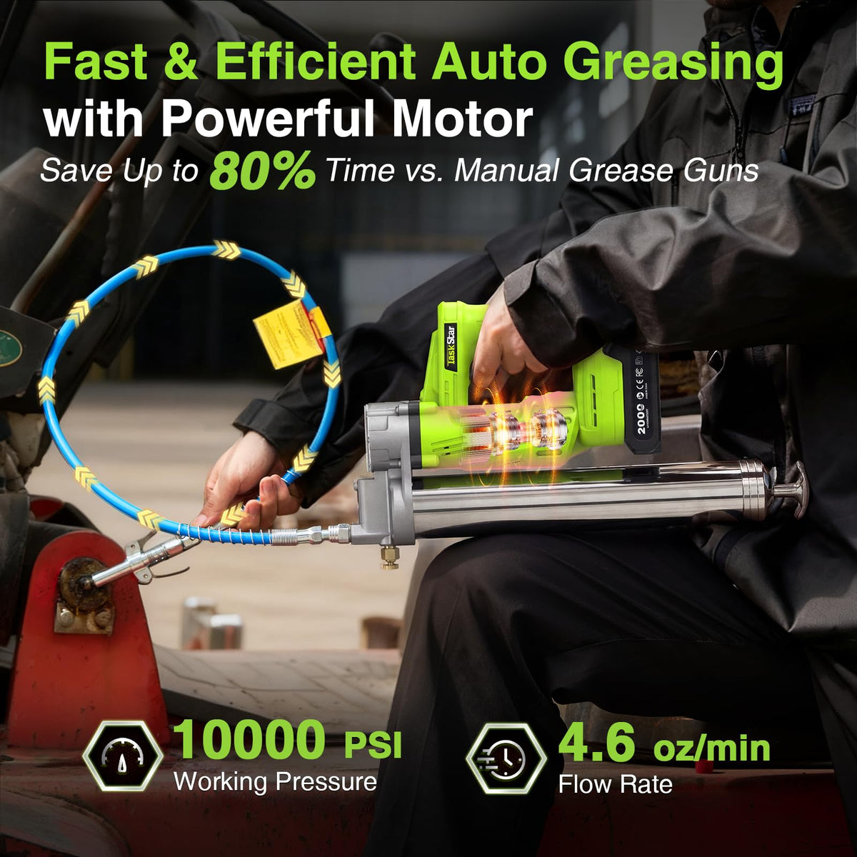 TaskStar batteries and fast charger displayed for uninterrupted runtime benefit