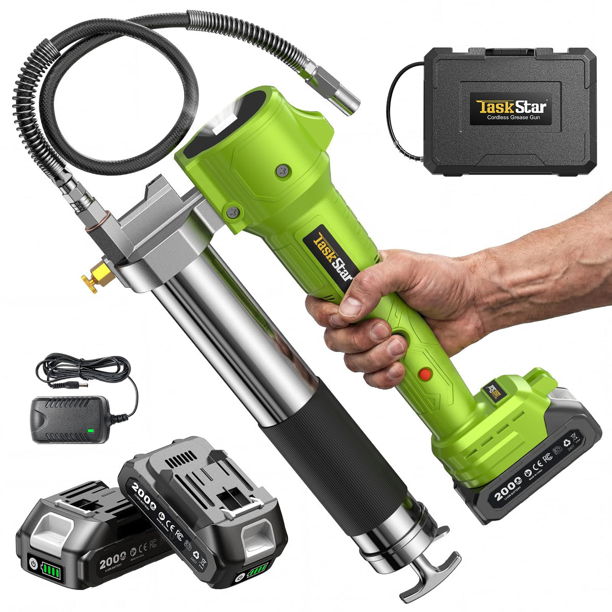 TaskStar front view of grease gun kit showing components for fast maintenance