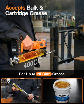 TaskStar grease gun applied to a tractor axle showcasing efficient heavy equipment service