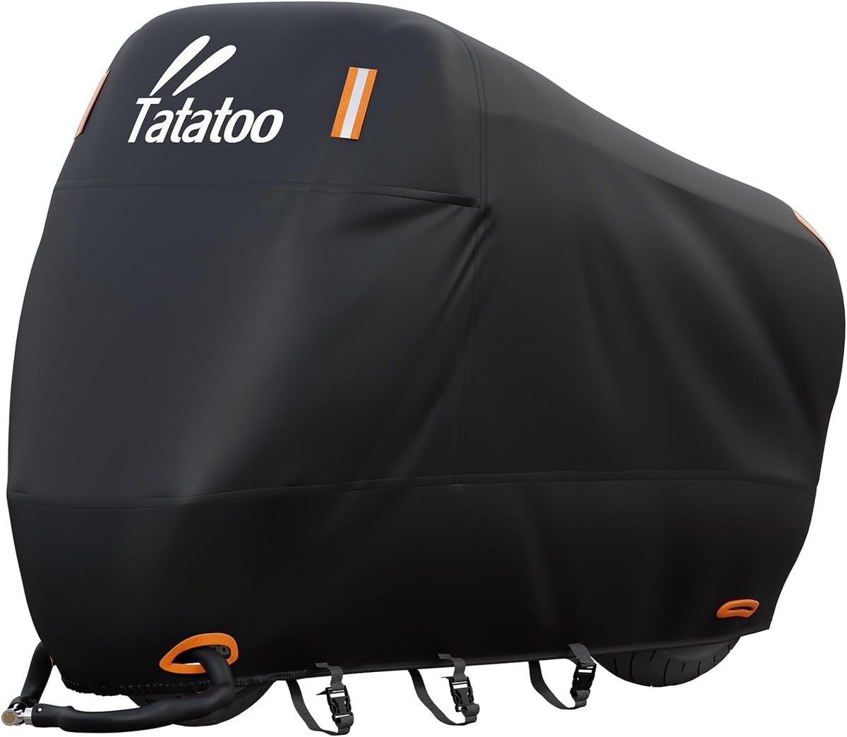 TATATOO front view on parked motorcycle showing full coverage and protection