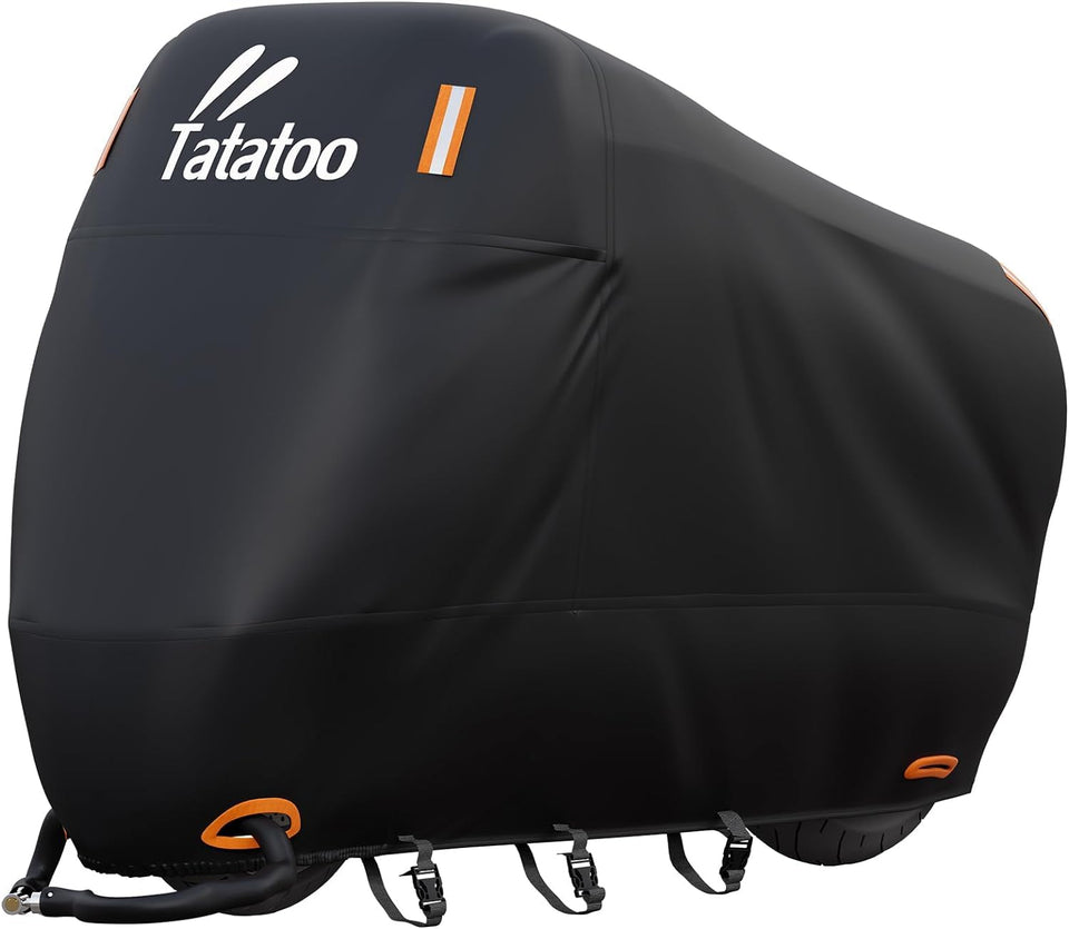 TATATOO front view on parked motorcycle showing full coverage and protection