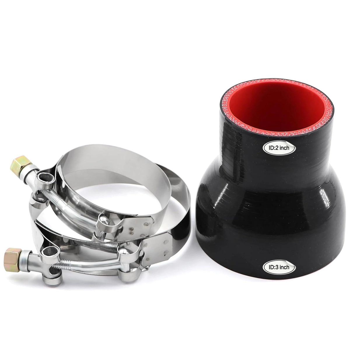 Taukealugs front view of 2" to 3" reducer coupler showing fit and finish, promotes secure joins
