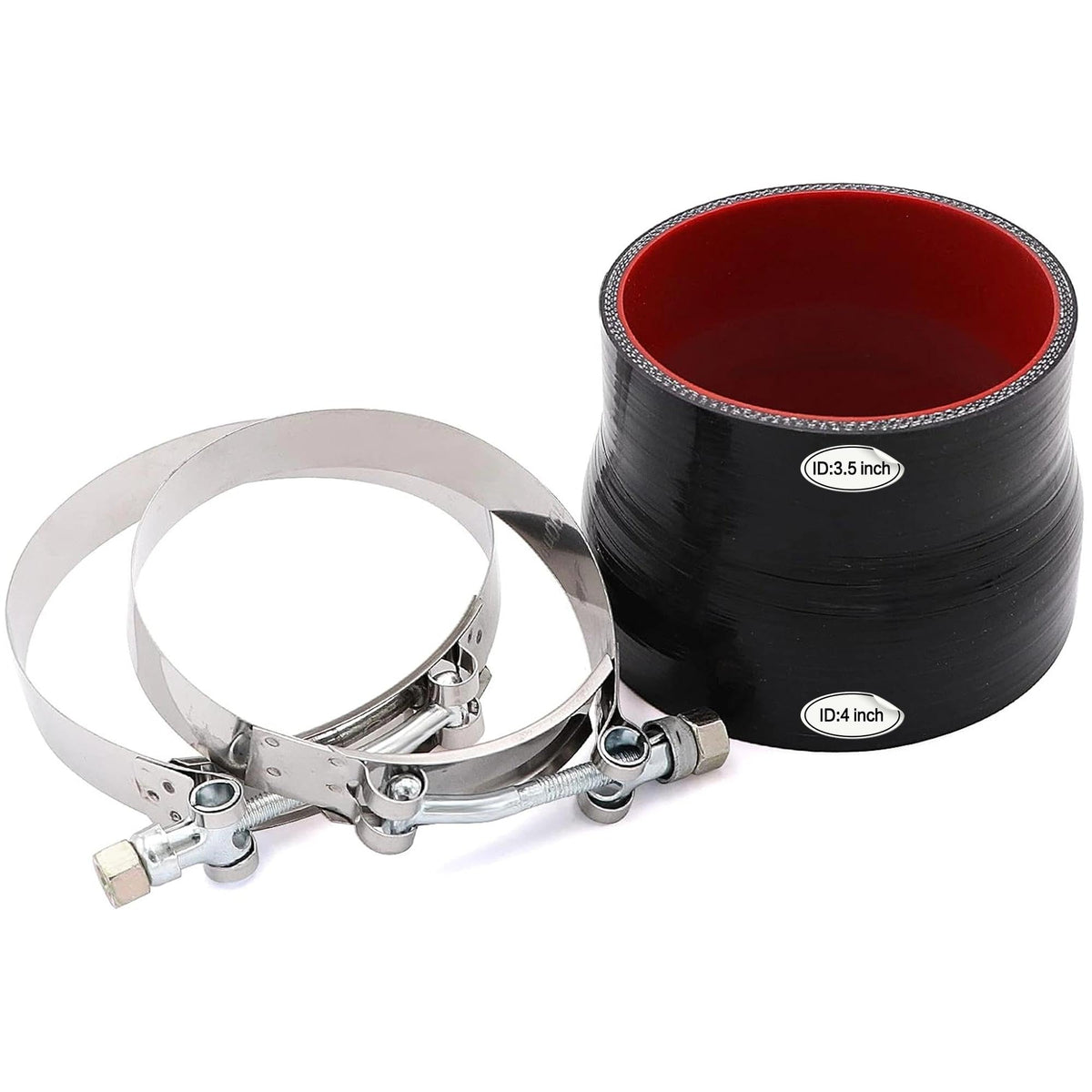 Taukealugs front view of 3.5" to 4" reducer showing clean fit and benefit of secure connection