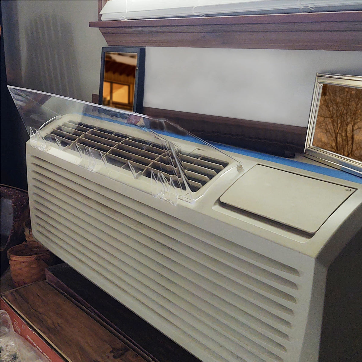 TayMac installed in a bedroom PTAC unit showing improved airflow and guest comfort benefit