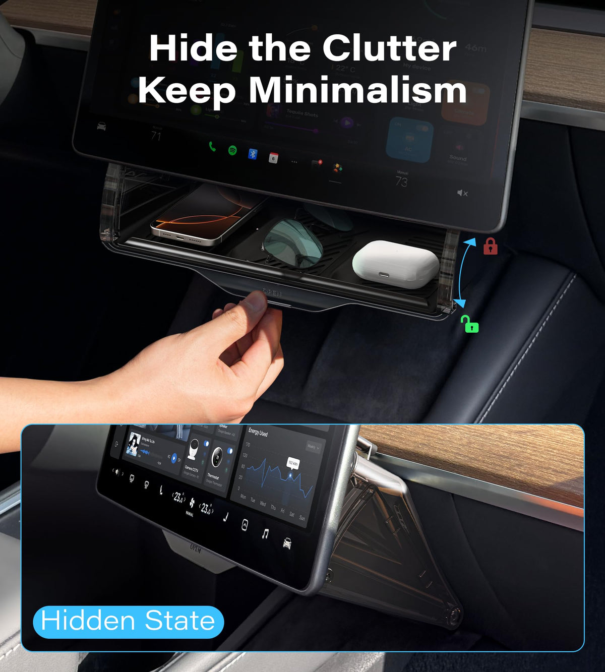 TAZENI open access with phone and keys demonstrating quick reach benefit