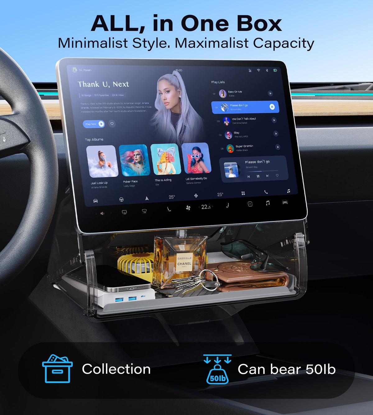 TAZENI side profile fitted under screen illustrating seamless dash integration