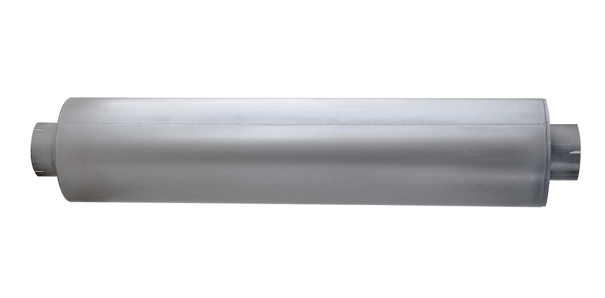 TBOZZ muffler front view showing 5 inch inlet and outlet and durable finish for easy fit