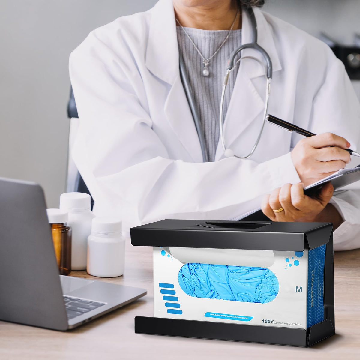 Tcevily holder loaded with a glove box showing effortless dispensing benefit