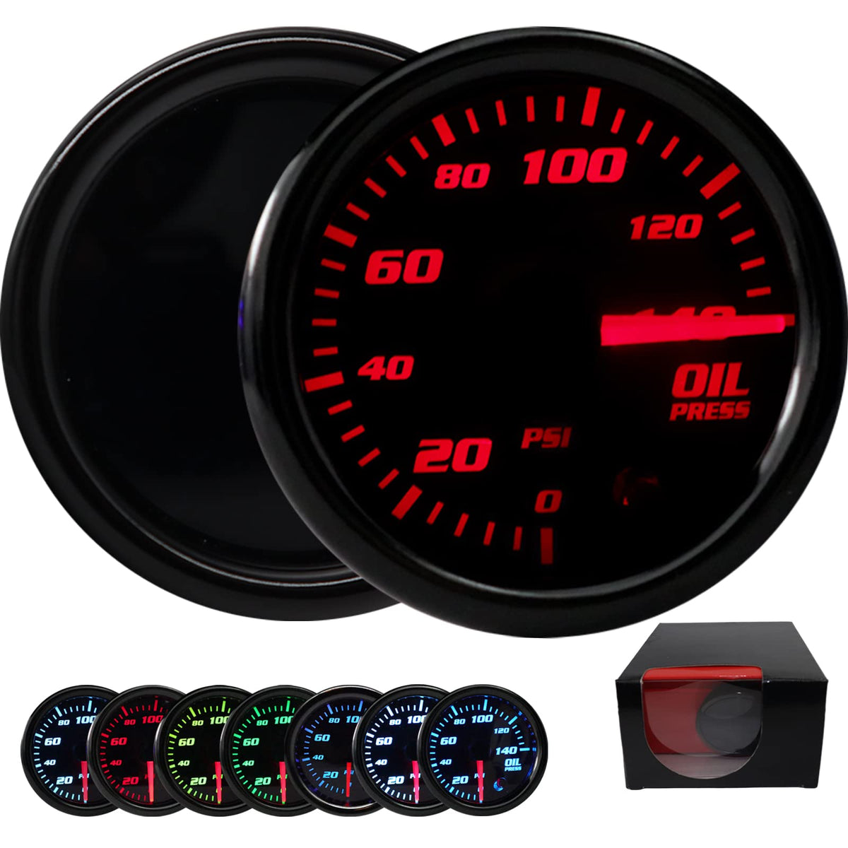 TCHENPART front view of black 52mm gauge displaying clear numbers and benefit visibility