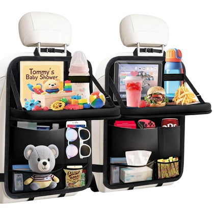 TCJJ front view of organiser showing pockets and kick mat protecting seat