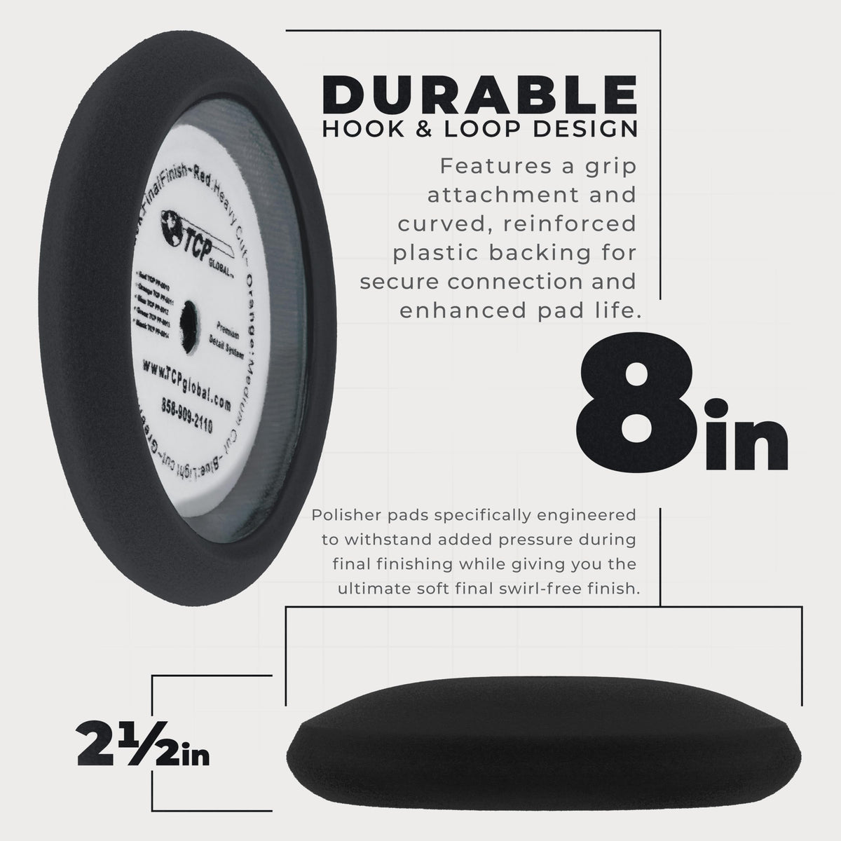 TCP Global foam edge profile showing open-cell softness for reduced swirl risk