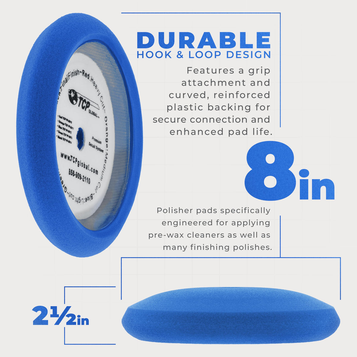 TCP Global reinforced plastic backing detail with secure hook-and-loop attachment benefit