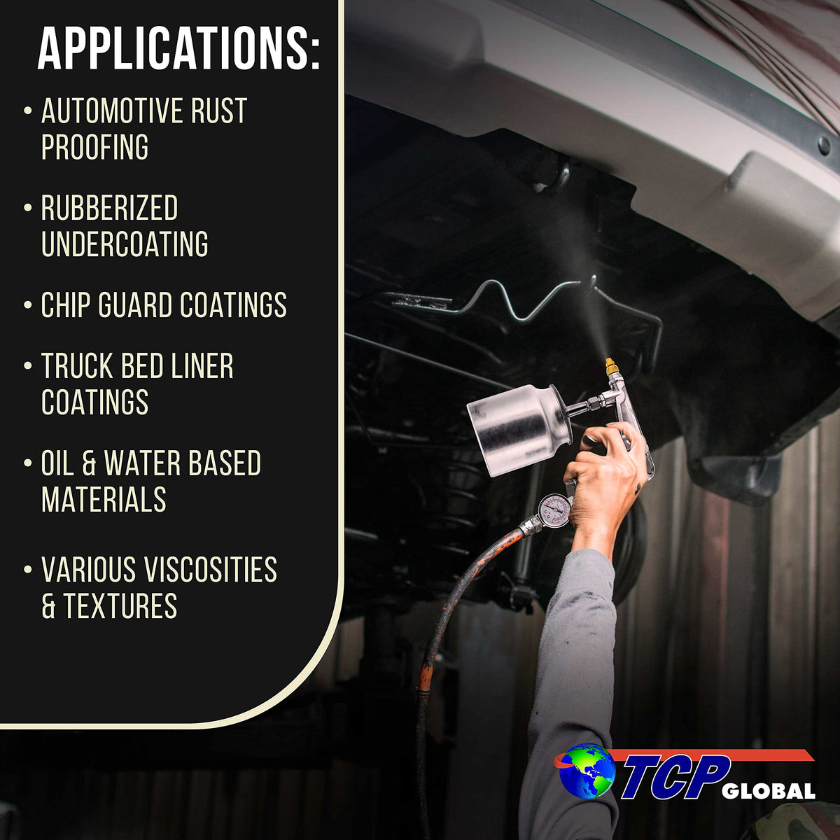 TCP Global straight 22-inch wand spraying bed liner on truck bed for targeted application