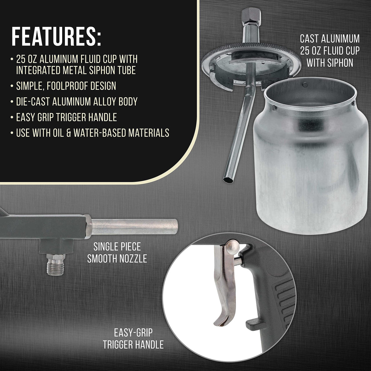 TCP Global suction-feed cup and thread interface for standard quart compatibility benefit