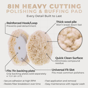 TCP Global close-up of wool pad edge and fibers, demonstrating aggressive cutting capability