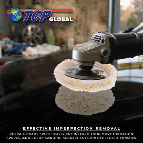 TCP Global reinforced backing detail showing curved plastic edge for stable polishing