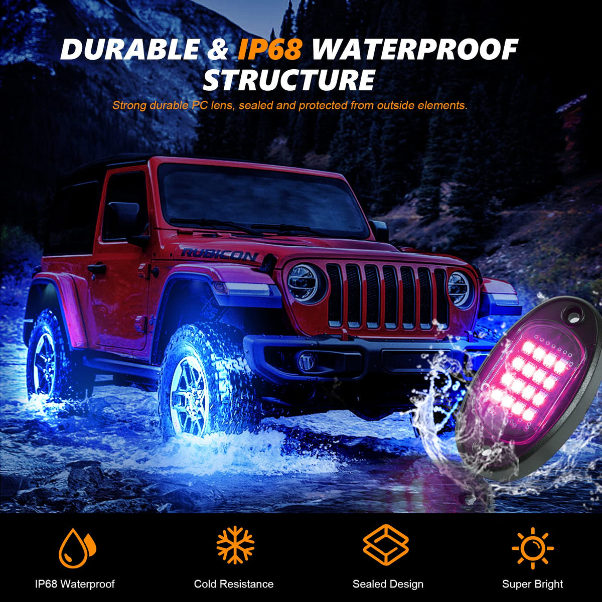 TDE Explorer.Lighting pod close-up shows durable silicone for weather resistance