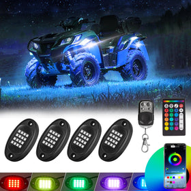 TDE Explorer.Lighting front view of four sealed LED pods showing tough housings and bright colors