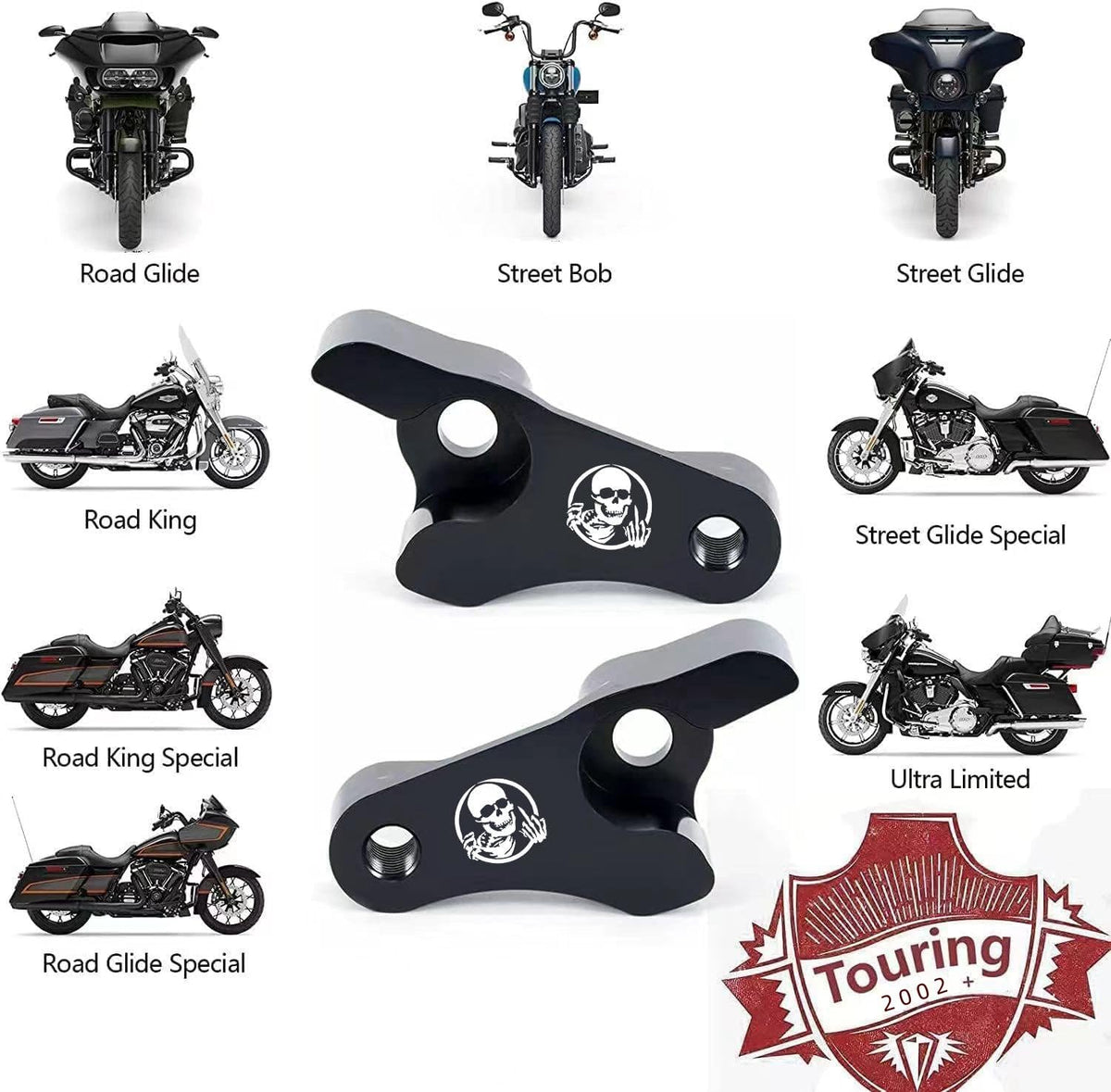 TDZ MOTO side profile on Harley Touring showing lowered 2-inch stance for improved rider reach