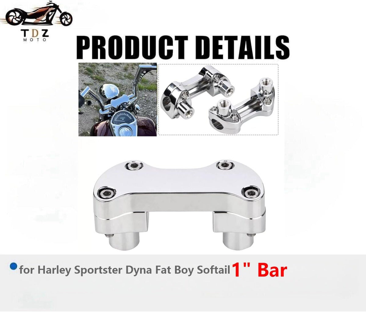 TDZ MOTO laid out kit hardware showing three-piece clamps and included bolts for easy install
