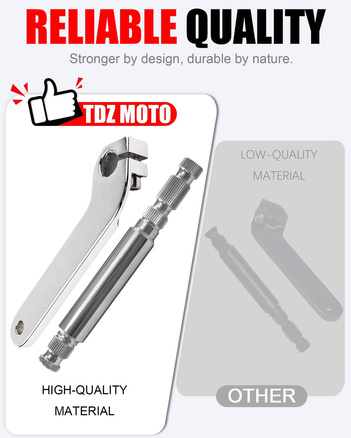 TDZ MOTO side view of shift rod lever showing shape and fitment accuracy for reliable shifting