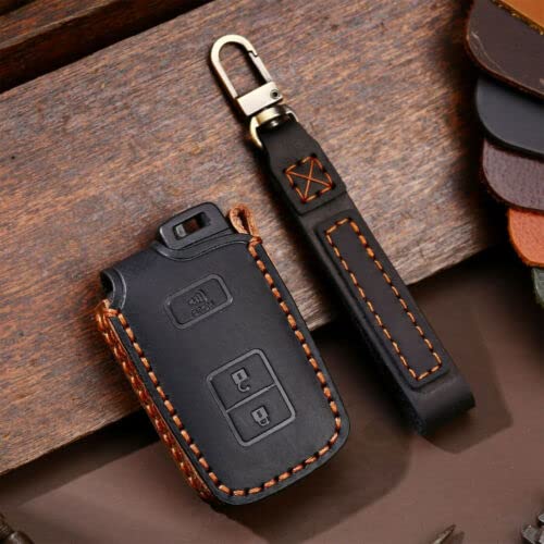 TEAMWILL black leather fob cover front view showing neat fit and stylish protection