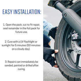 Tear Mender patch applied to car bumper demonstrating quick durable repair