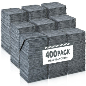 TEAWOO front pack of 400 microfiber towels showing compact vacuum-packed benefit